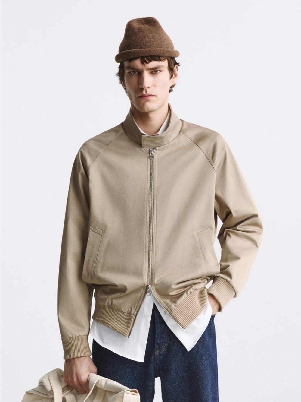 Zara Sand Beigecolored Bomber Jacket